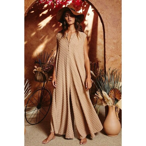 BUCKETLIST Pants - Nellie Checkered Jumpsuit in Taupe